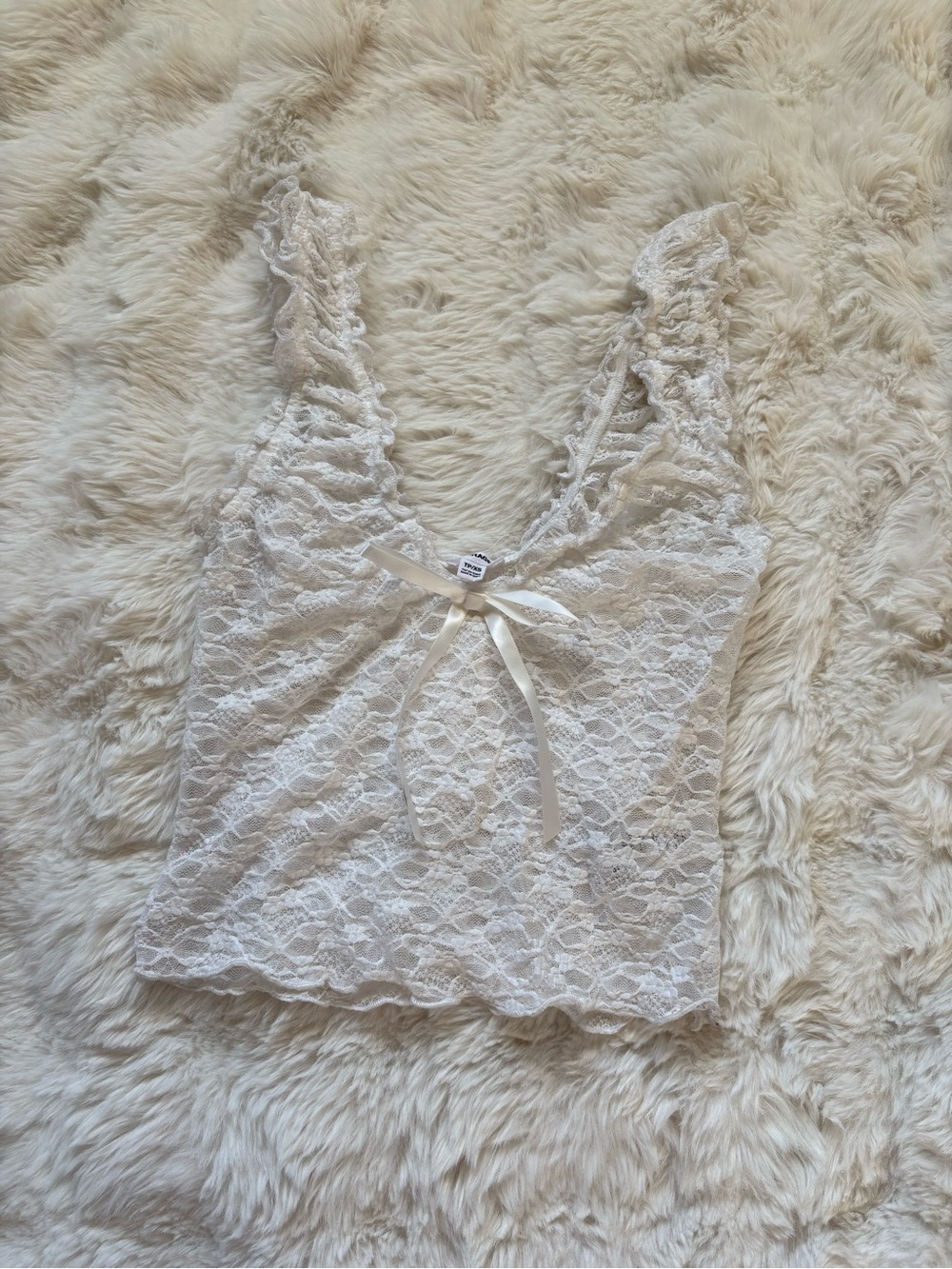 Garage Lace Camisole Tank with Ribbon Accent - White